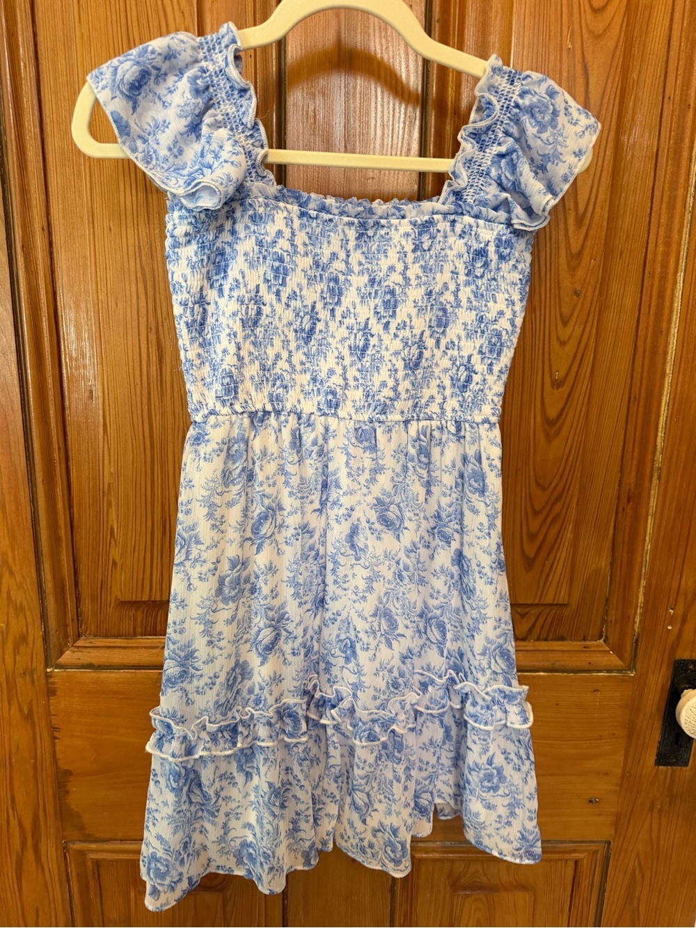 Blue Floral Smocked Ruffle Dress